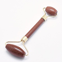 Honeyhandy Synthetic Goldstone Brass Face Massager, Facial Rollers, Golden, 142~150x54~58x19~22mm