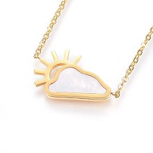 Honeyhandy 304 Stainless Steel Pendant Necklaces, with Shell, Sun and Clouds, Golden, 18.11 inch(46cm), 1.5mm