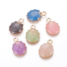 Honeyhandy Alloy Enamel Pendants, Shell, Light Gold, Mixed Color, 19x13x4mm, Hole: 1.4mm