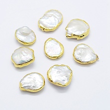 Honeyhandy Natural Cultured Freshwater Pearl Beads, Edge Golden Plated, Nuggets, White, 13~19x12~15x5~7mm, Hole: 0.5mm