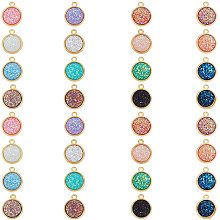 SUPERFINDINGS About 32Pcs 0.71x0.59x0.14Inch Shinny Round Resin Druzy Pendant 16 Colors Round Faux Druzy Pendant with Plated Gold Edge for DIY Jewelry Making Necklace Bracelet