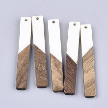 Honeyhandy Resin & Walnut Wood Big Pendants, Rectangle, Creamy White, 51.5x7.5x3mm, Hole: 1.8mm