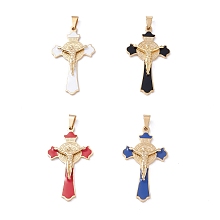 Honeyhandy Easter Theme Vacuum Plating 304 Stainless Steel Enamel Pendants, Crucifix Cross, Mixed Color, 55x31x6mm, Hole: 9.5x4.5mm