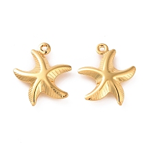 Honeyhandy 304 Stainless Steel Pendants, Starfish Charms, Golden, 16x14x3.3mm, Hole: 1mm