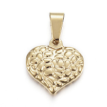 Honeyhandy 304 Stainless Steel Textured Pendants, Bumpy, Heart, Golden, 15x15x3.5mm, Hole: 5x7mm