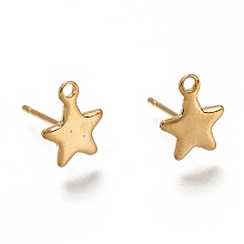 Honeyhandy 304 Stainless Steel Stud Earring Findings, with Loop, Star, Real 18k Gold Plated, 10x8.5x1mm, Hole: 1mm, Pin: 0.8mm