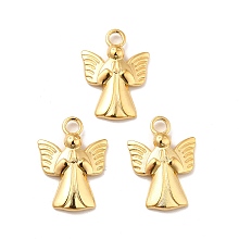 Honeyhandy Ion Plating(IP) 304 Stainless Steel Pendants, Angel Charms, Real 18K Gold Plated, 19.5x14x2.5mm, Hole: 3mm