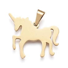 Honeyhandy 304 Stainless Steel Pendants, Stamping Blank Tag, Laser Cut, Unicorn, Golden, 20x21x1.5mm, Hole: 3x5mm