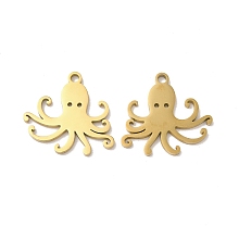 Honeyhandy Ion Plating(IP) 304 Stainless Steel Pendants, Octopus Charm, Real 18K Gold Plated, 19x20x1.5mm, Hole: 1.8mm