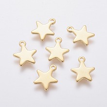 Honeyhandy 304 Stainless Steel Charms, Star, Real 18k Gold Plated, 10x8x0.8mm, Hole: 1.4mm