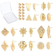 SUNNYCLUE 1 Box 10 Pairs Gold Earring Studs Stainless Steel Ear Studs Flat Round Flower Earring Triangle Oval Square Leaf Rhombus Shape for Man Women Styling Findings Jewelry Gifts