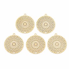 Honeyhandy Rack Plating 201 Stainless Steel Connector Charms, Etched Metal Embellishments, Nickel Free, Flat Round, Real 18K Gold Plated, 22.5x20.5x0.4mm, Hole: 1.2mm