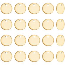 UNICRAFTALE About 50pcs Golden Vacuum Plating 304 Stainless Steel Blank Tag 8mm Flat Round Charms Smooth Pendants Metal Jewelry Making