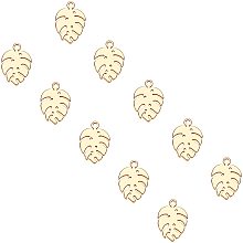 UNICRAFTALE About 20pcs Gold Plated Leaf Charms Hypoallergenic Stainless Steel Pendants Smooth Metal DIY Pendant 1.2mm Hole for Jewelry Findings Making 13mm