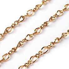 Honeyhandy Ion Plating(IP) 304 Stainless Steel Figaro Chains, Figure 8 Chain, Unwelded, Golden, 12x5x1mm