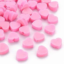 Honeyhandy Handmade Polymer Clay Beads, Heart, Pearl Pink, 8~9x9~10x3~5mm, Hole: 1.2mm