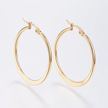 Honeyhandy 304 Stainless Steel Big Hoop Earrings, Hypoallergenic Earrings, Flat Ring Shape, Golden, 12 Gauge, 39~41mm, Pin: 0.7x1mm