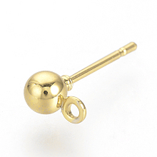 Honeyhandy Stainless Iron Ball Stud Earring Findings, with Loop, Golden, 6.5x4mm, Hole: 1mm, Pin: 0.8mm