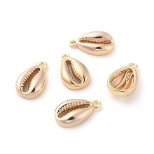 Honeyhandy Brass Charms, Cowrie Shell Shape, Nickel Free, Real 18K Gold Plated, 12.5x7.5x3mm, Hole: 1mm