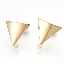 Honeyhandy Brass Stud Earring Findings, with Loop, Triangle, Nickel Free, Real 18K Gold Plated, 13.5x13mm, Hole: 1mm, Pin: 0.8mm