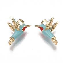 Honeyhandy Brass Enamel Charms, Nickel Free, Real 18K Gold Plated, Bird, Sky Blue, 9.5x14x7.5mm, Hole: 1.6mm