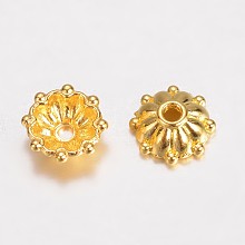 Honeyhandy Alloy Bead Caps, Multi-Petal Flower, Golden, 8x3mm, Hole: 1mm