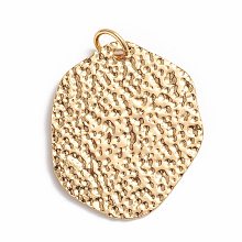 Honeyhandy 304 Stainless Steel Hammered Pendants, with Jump Ring, Nuggets, Golden, 32.5x27.5x1mm, Hole: 5mm