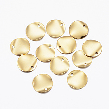 Honeyhandy 304 Stainless Steel Charms, Textured, Flat Round with Cambered, Golden, 10x0.3mm, Hole: 1mm