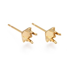 Honeyhandy 304 Stainless Steel Ear Stud Components, Real 24K Gold Plated, 5.3x5.3x4.5mm, Pin: 0.7mm