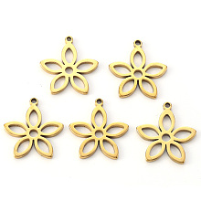 Honeyhandy Vacuum Plating 304 Stainless Steel Pendants, Laser Cut, Flower, Golden, 16x15x1mm, Hole: 1.2mm