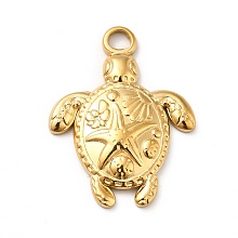 Honeyhandy Ion Plating(IP) 201 Stainless Steel Pendants, Tortoise with Starfish Charms, Real 18K Gold Plated, 23.5x18x3mm, Hole: 3mm