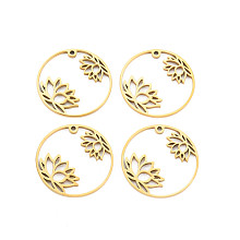 Honeyhandy 201 Stainless Steel Pendants, Ring with Flower, Real 18K Gold Plated, 25x1.5mm, Hole: 1.2mm