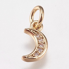 Honeyhandy Brass Cubic Zirconia Charms, Moon, Golden, 9x5x1mm, Hole: 3.5mm