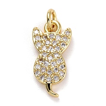 Honeyhandy Brass Micro Pave Clear Cubic Zirconia Charms, Long-Lasting Plated, Lead Free & Cadmium Free, Cat, Real 18K Gold Plated, 14x7x2mm, Hole: 2mm