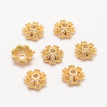 Honeyhandy Long-Lasting Plated Brass Micro Pave Grade AAA Cubic Zirconia Fancy Bead Caps, Flower, Multi-Petal, Cadmium Free & Nickel Free & Lead Free, Real 18K Gold Plated, 8x3mm, Hole: 2mm