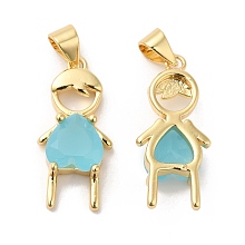 Honeyhandy Brass Pendants, with Light Blue Glass, Boy Charms, Real 16K Gold Plated, 23x10x5mm, Hole: 4x3.5mm