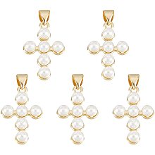 NBEADS 5 Pcs Cross Shell Pearl Pendants, Natural Shell Pearl Charms with Brass Findings Real 18K Gold Plated for DIY Necklace Bracelet Jewelry Makings