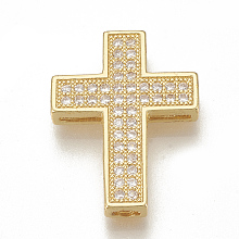 Honeyhandy Brass Micro Pave Cubic Zirconia Pendants, Multi-strand Links, Cross, Clear, Golden, 23x17x3mm, Hole: 3x1mm