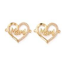 Honeyhandy Brass Micro Pave Clear Cubic Zirconia Links, Long-Lasting Plated, for Mother's Day, Heart with Word Mami, Real 18K Gold Plated, 19x23x3mm, Hole: 1.2mm