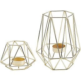 OLYCRAFT 2pcs Geometric Design Tea Light Metal Hexagon Votive Candle Holder Iron Hollow Tealight Bird's Nest Stylish Design for Tables Decor Living Room Decorations