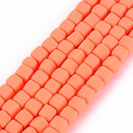 Honeyhandy Handmade Polymer Clay Beads Strands, Cube, Coral, 6x6x6mm, Hole: 1.2mm, about 62pcs/strand, 14.84 inch~15.75 inch(37.7cm~40cm)