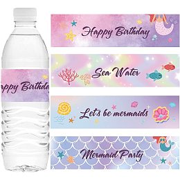 CREATCABIN 100Pcs 4 Styles Mermaid Water Bottle Labels Printable Waterproof Self-Adhesive Bottle Stickers Wrappers Under The Sea Themed Parties Decorations for Birthday Party Shower Gender Reveal