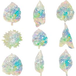 GORGECRAFT 9Pcs Large Leaf Window Clings Tropical Leaves Suncatcher Rainbow Prism Glass Stickers Waterproof PVC Window Static Decals Home Summer Window Decor to Save Birds from Window Collisions