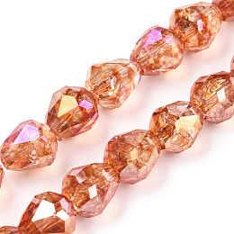 Honeyhandy Transparent Electroplate Glass Beads Strands, AB Color Plated, Faceted, Teardrop, Goldenrod, 10.5x10mm, Hole: 1.2mm, about 33pcs/strand, 13.78 inch(35cm)