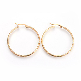 Honeyhandy 201 Stainless Steel Big Hoop Earrings, with 304 Stainless Steel Pin, Hypoallergenic Earrings, Textured, Ring, Golden, 42x38x3.5mm, Pin: 1mm