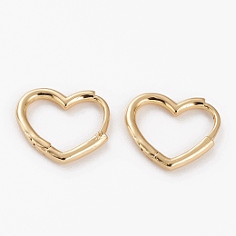 Honeyhandy Brass Huggie Hoop Earrings, Long-Lasting Plated, Heart, Golden, 14x15x1.5mm, Pin: 1mm