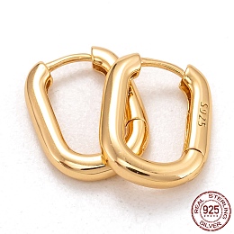 Honeyhandy 925 Sterling Silver Huggie Hoop Earrings, with 925 Stamp, Oval, Golden, 14x10.5x2mm, Pin: 0.7mm