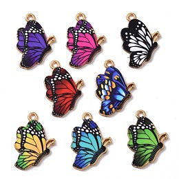 Alloy Enamel Pendants, Butterfly Charm, Golden, 28x19x2mm, Hole: 2mm