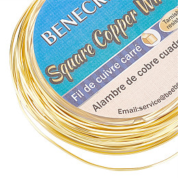 BENECREAT 32.8Feet 21Gague Golden Square Copper Wire, Tarnish-Resistant Copper Craft Wire for Jewelry Beading Craft Work