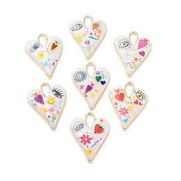 Honeyhandy Rack Plating Alloy Enamel Pendants, with Resin, Heart with Evil Eye Charm, Cadmium Free & Nickel Free & Lead Free, Golden, Mixed Color, 34.5x25.5x4.5mm, Hole: 9x4mm